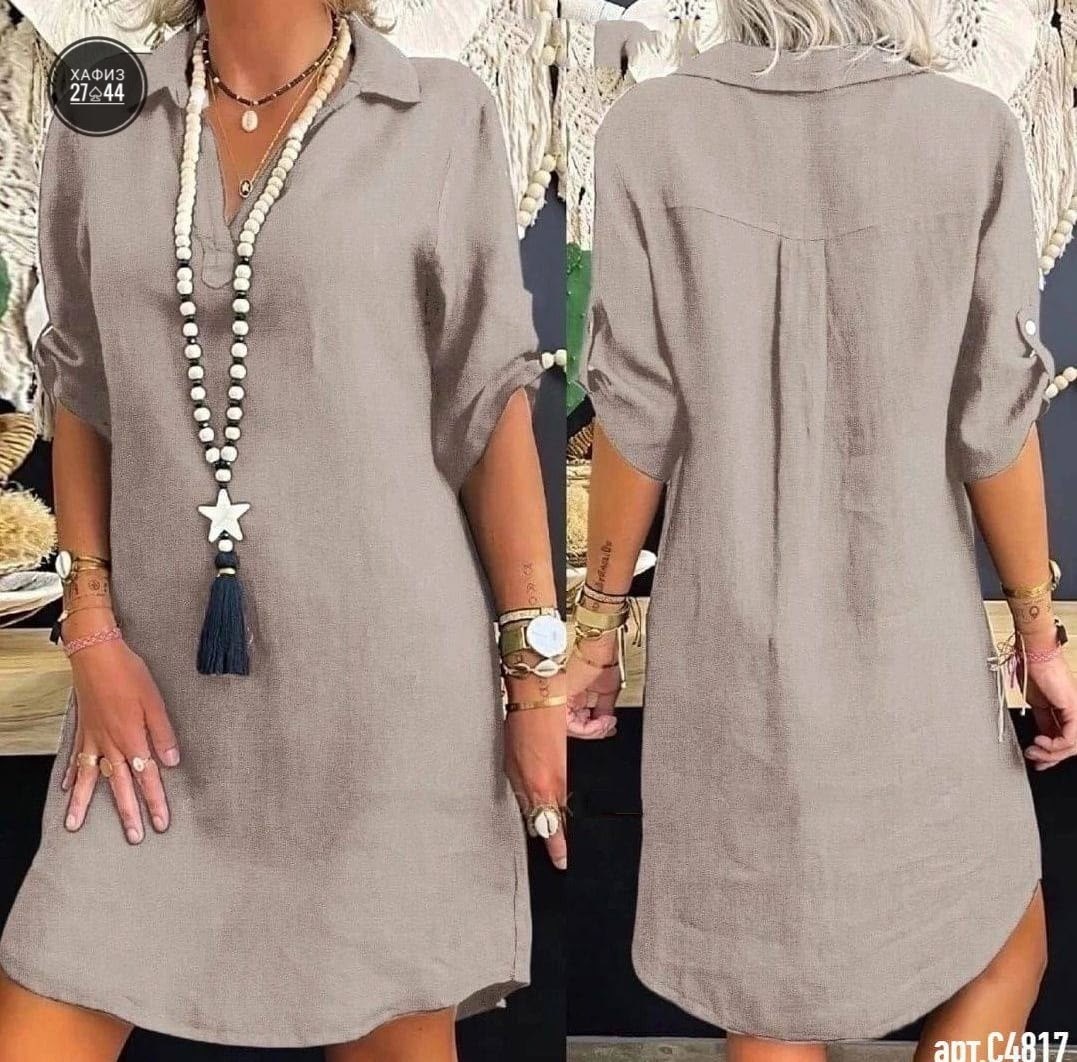 платья туники,платье рубашка женское свободное,платье женской,платье из однотонного льна,платье лен