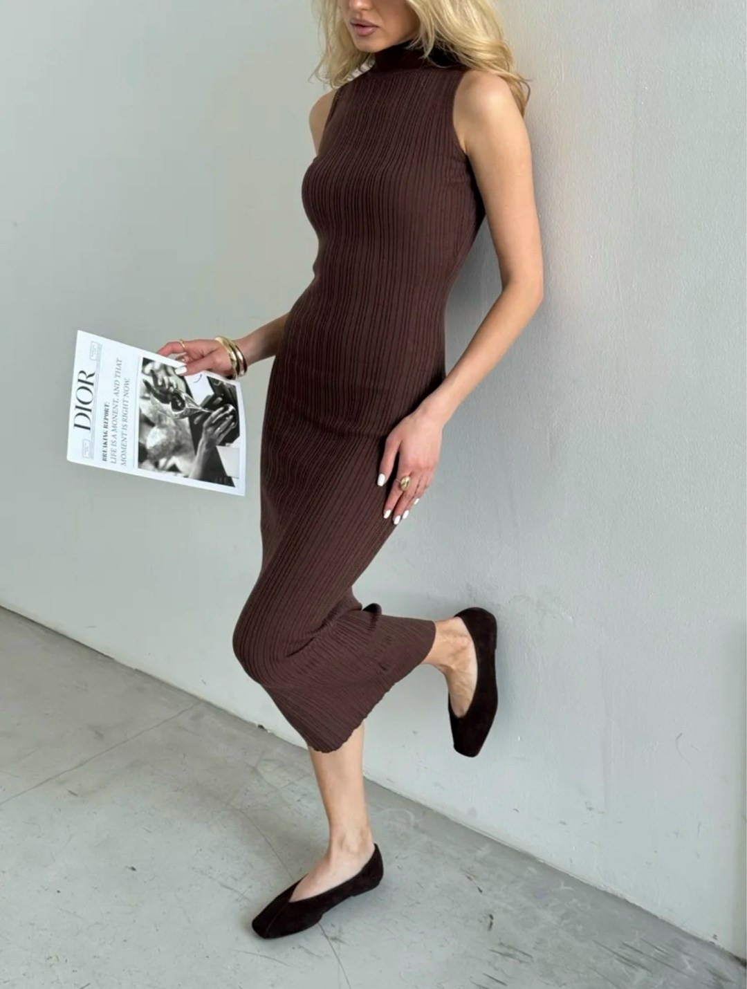 платье лапша,трикотажное платье,платье лапша трикотажное длинное без рукавов stilly,стильное платье,коричневое платье