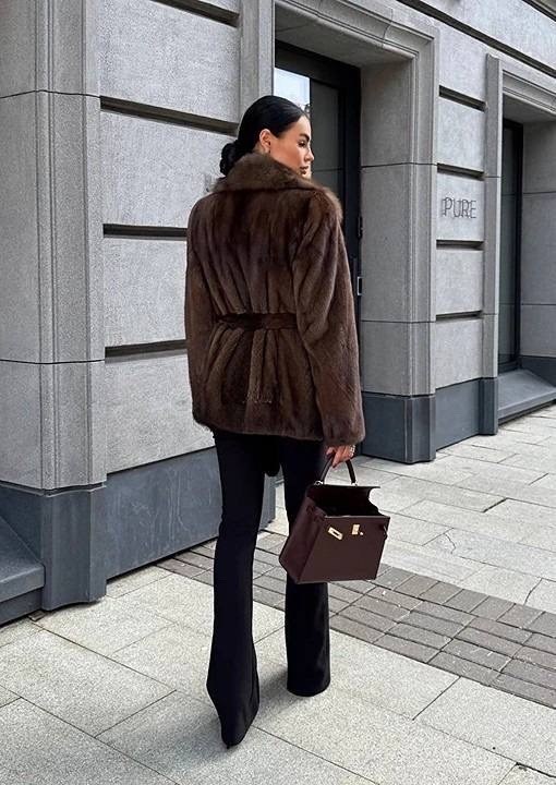 норковая шуба,коричневая норковая шуба под пояс,коричневая шуба,шуба норка,шуба женская pdonna 8024648 коричневая 44 ru