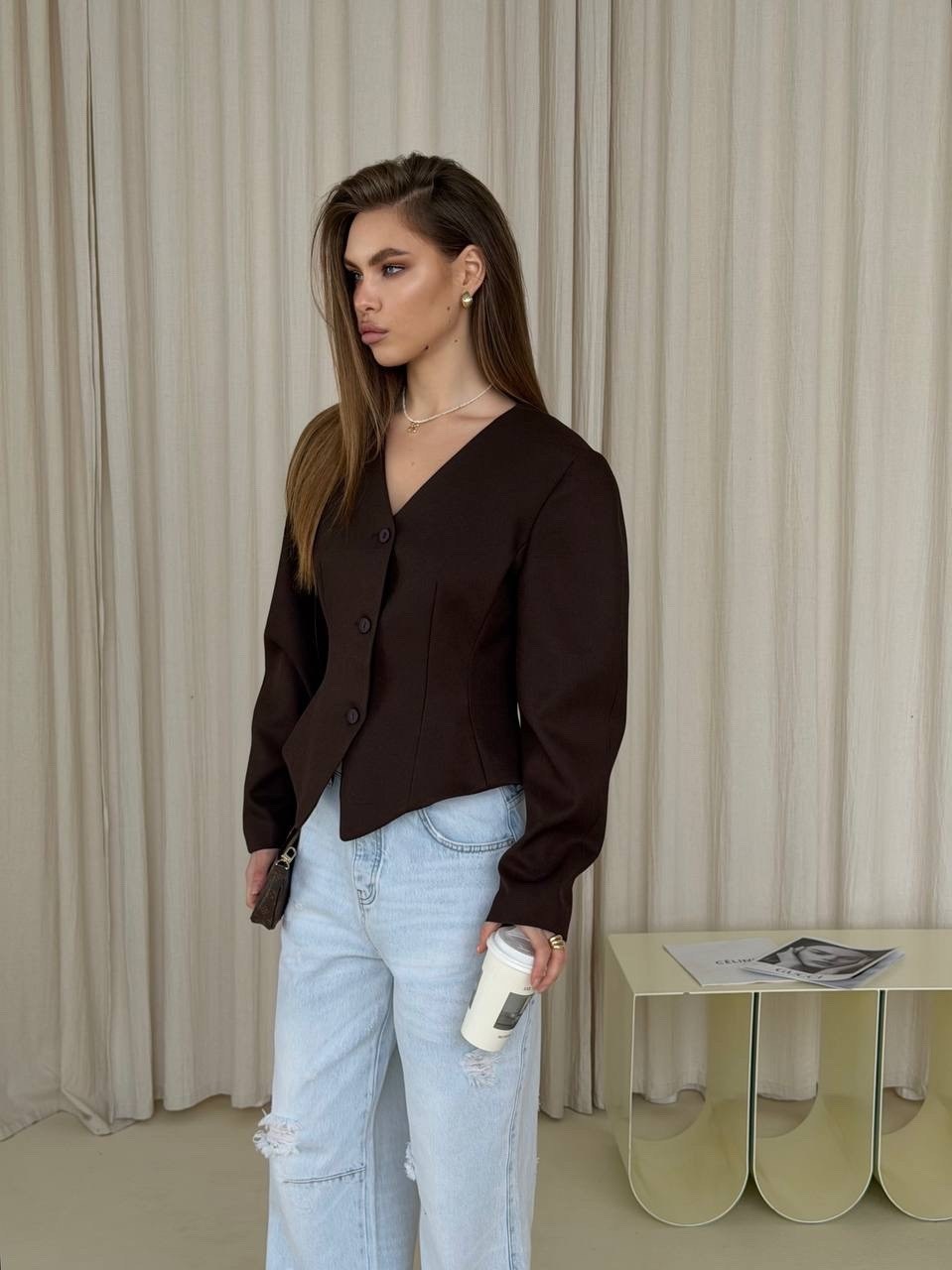 женский пиджак,пиджак,жакет,пиджак коричневый женский,жакет удлиненный