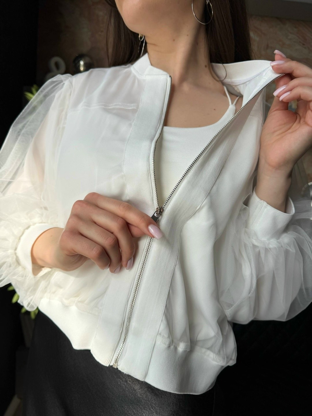 блузка из органзы,блузка,белая блузка с объемными рукавами,блуза,прозрачная блузка