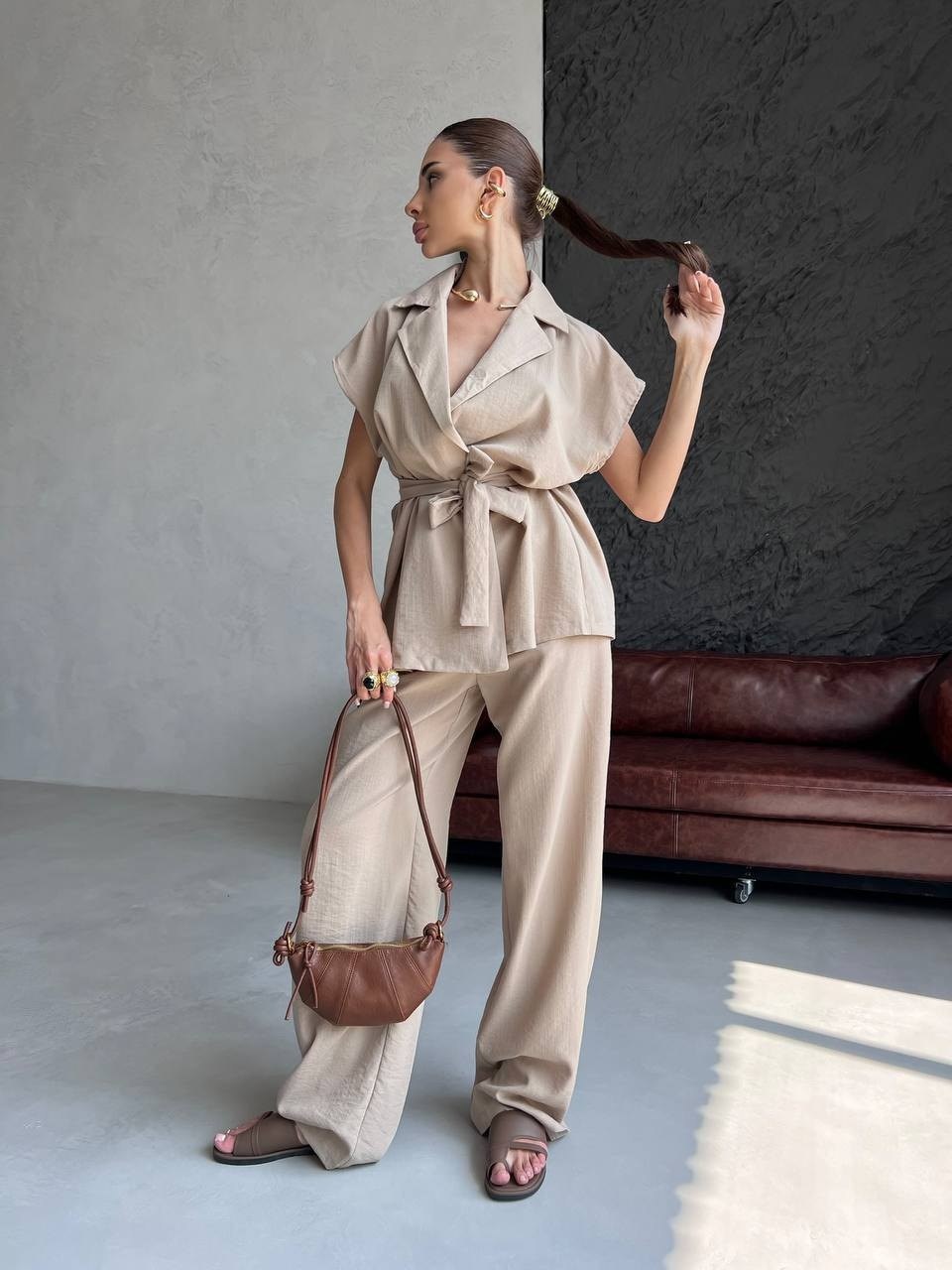 костюм женский,брючный женский костюм,костюм бежевый,костюм молочный,брючный костюм льняной