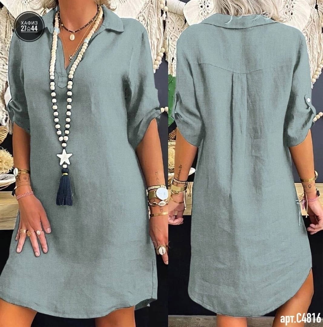 платья туники,платье рубашка женское свободное,платье женской,платье из однотонного льна,платье лен
