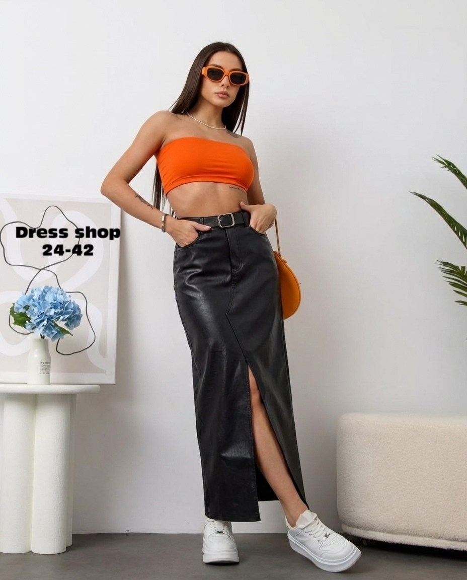 юбка кожаная,юбки женские,юбка,новая юбка из экокожи макси с разрезом р.42-50,кожаная юбка макси