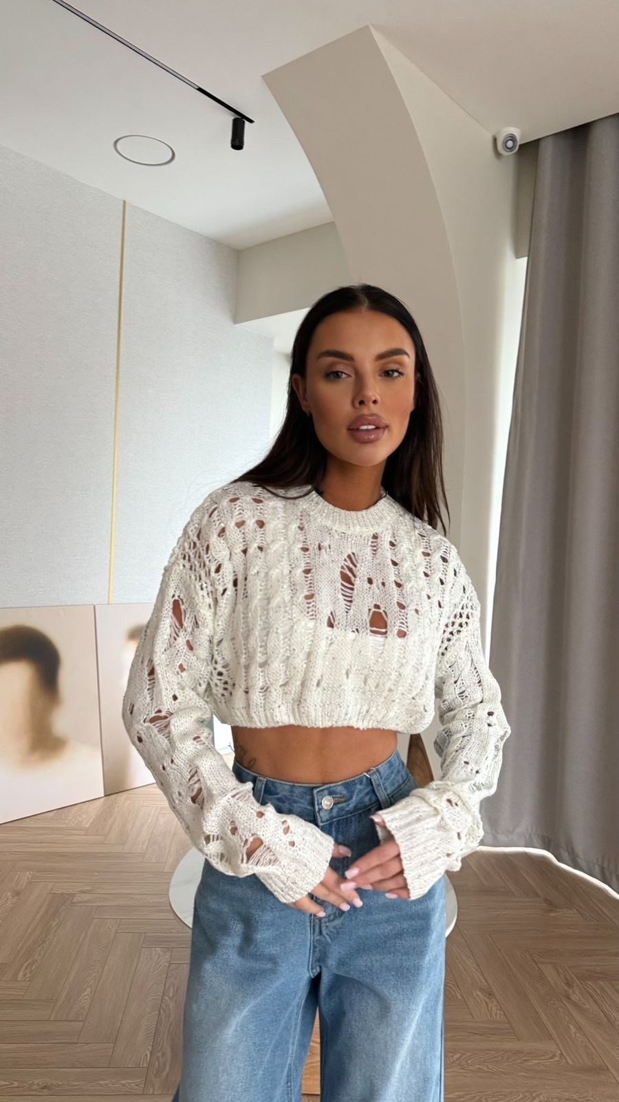 свитер вязаный кофта сетка укороченная anna g,свитер вязаный кофта сетка укороченная anna g 160212302,вязаный свитер,модные свитера,вяжем свитер