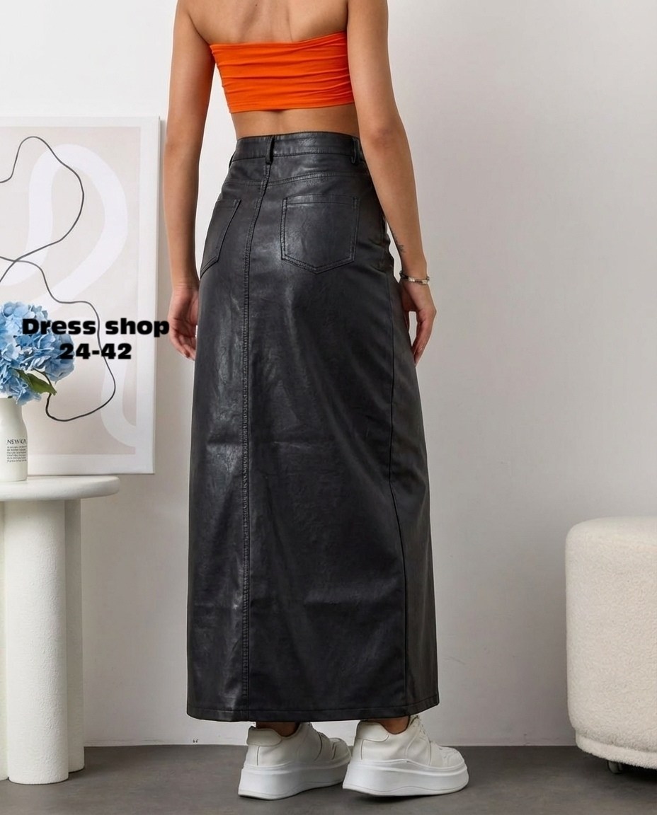 юбка кожаная,юбки женские,юбка,новая юбка из экокожи макси с разрезом р.42-50,кожаная юбка макси