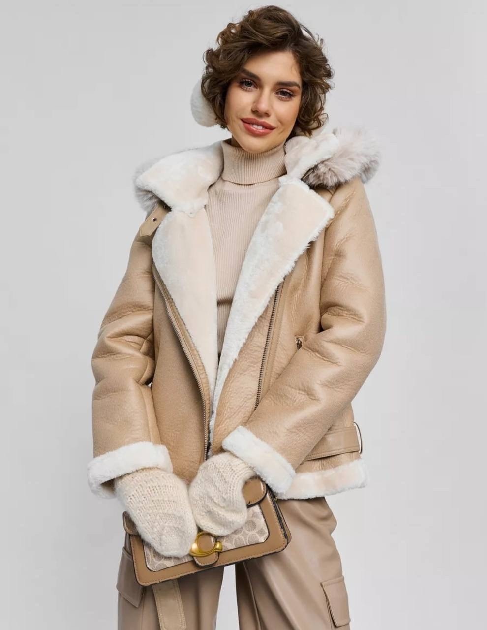 дубленка искусственная mylife,дубленка женская,авиатор дубленка женская из экокожи,дублёнка с мехом,дубленка короткая