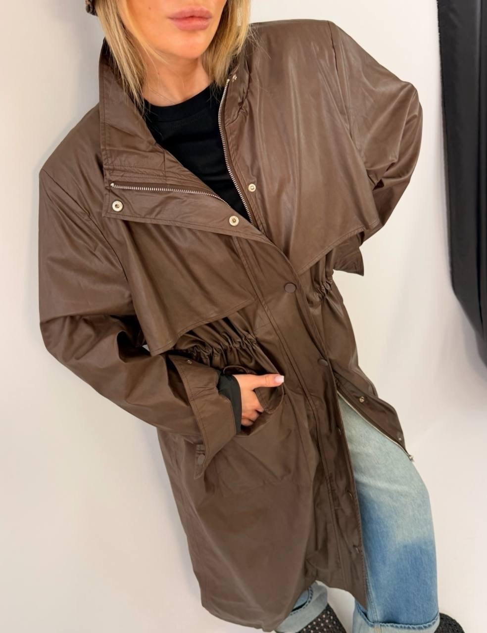 тренч плащ кожаный allure collection,кожаный плащ женский,плащ тренч,женские плащи,кожаные плащи