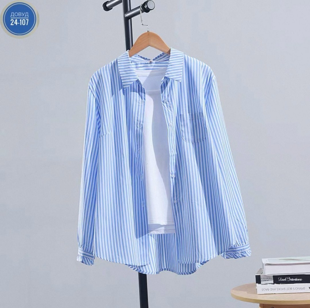 женская рубашка в полоску,женская рубашка,рубашка в полоску,женская рубашка средней длины в вертикальную полоску,повседневная рубашка в полоску