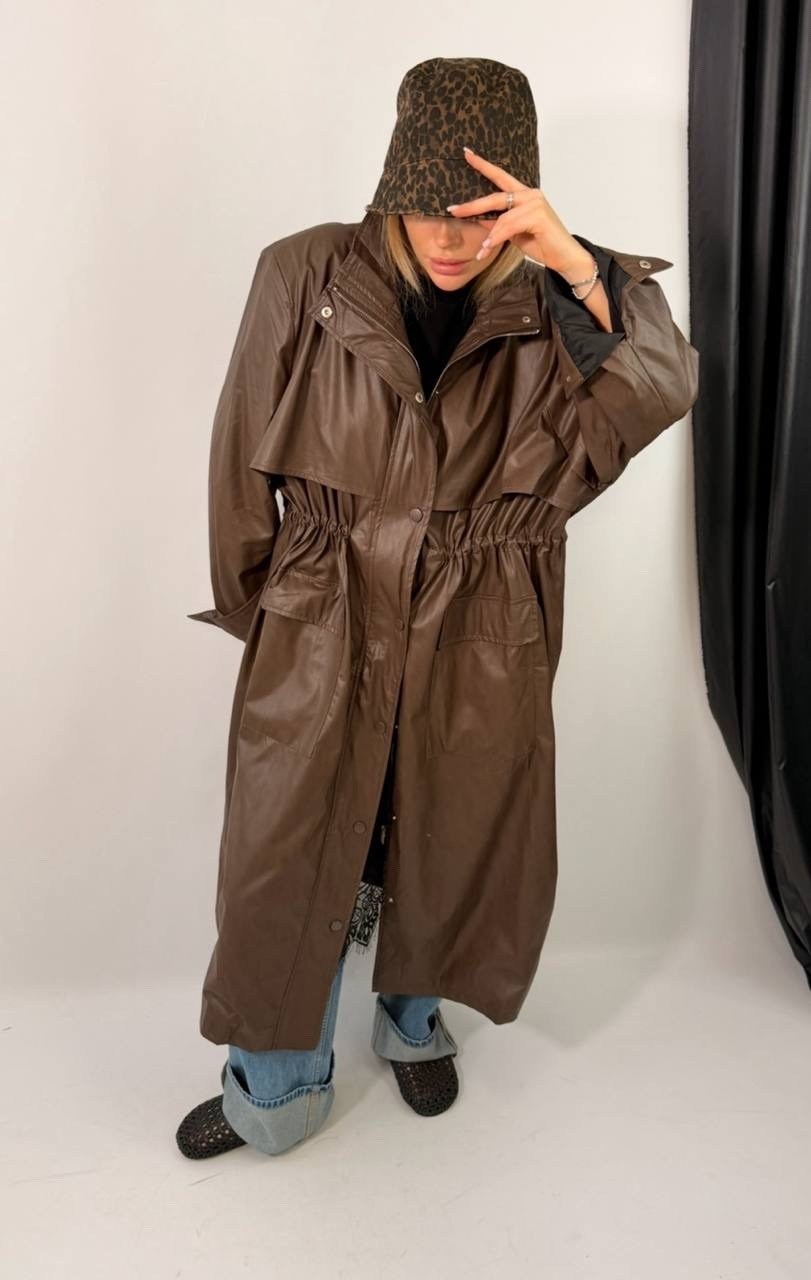 тренч плащ кожаный allure collection,кожаный плащ женский,плащ тренч,женские плащи,кожаные плащи