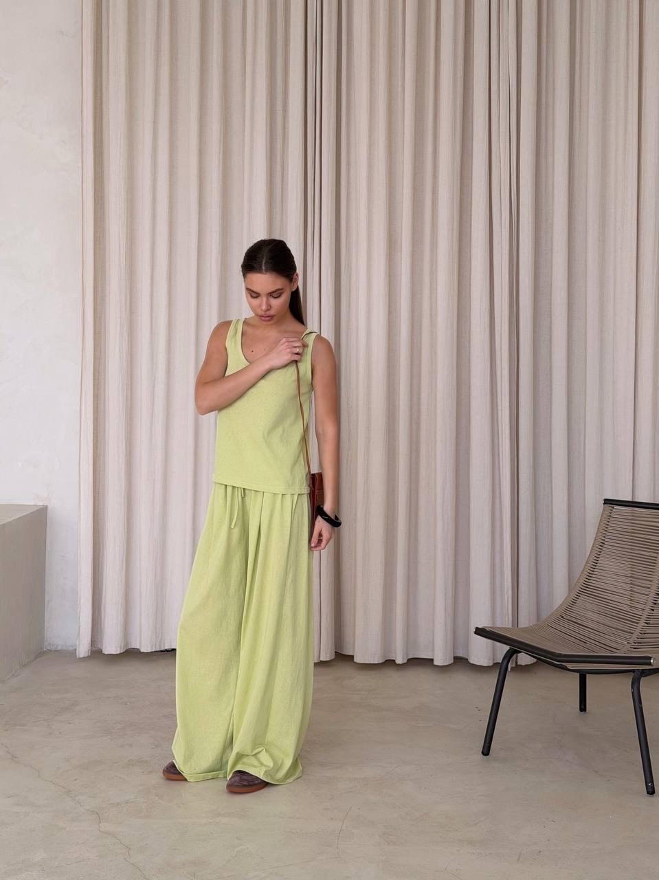 летние костюмы,брючный комплект,широкие брюки,костюм из льна