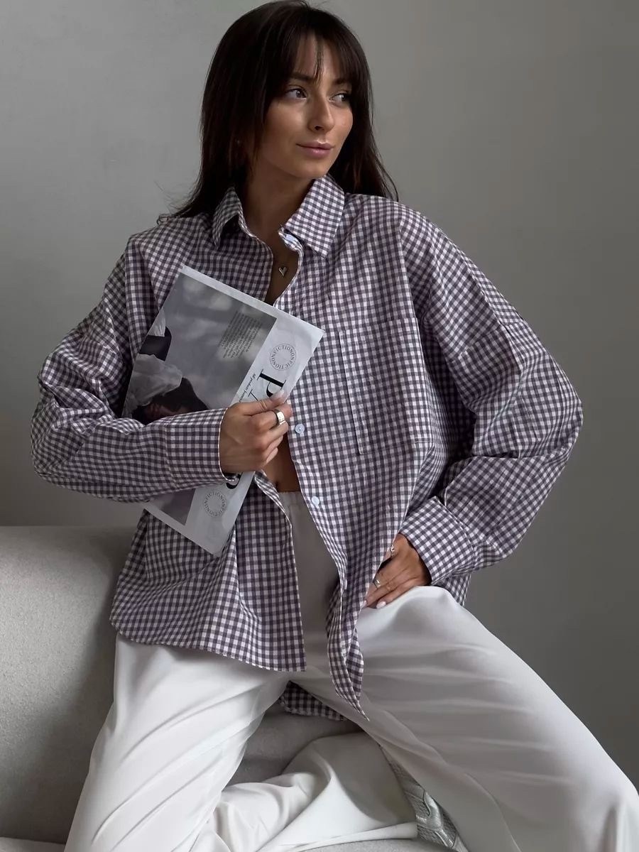 хлопковая рубашка в клетку cosmo brand,рубашка оверсайз летняя в клетку betrendy wear,хлопковая рубашка в клетку,рубашка женская в клетку оверсайз,рубашка оверсайз в клетку удлиненная fed.store