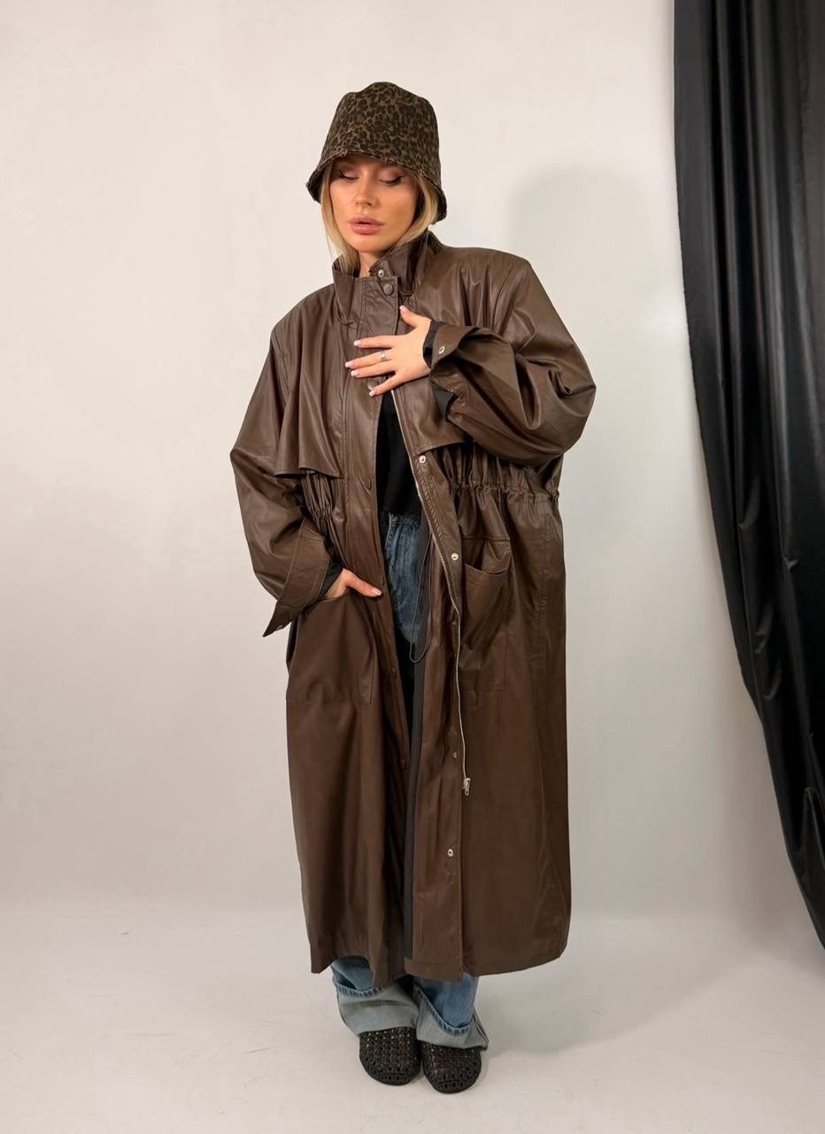 тренч плащ кожаный allure collection,кожаный плащ женский,плащ тренч,женские плащи,кожаные плащи