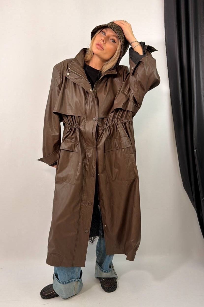 тренч плащ кожаный allure collection,кожаный плащ женский,плащ тренч,женские плащи,кожаные плащи