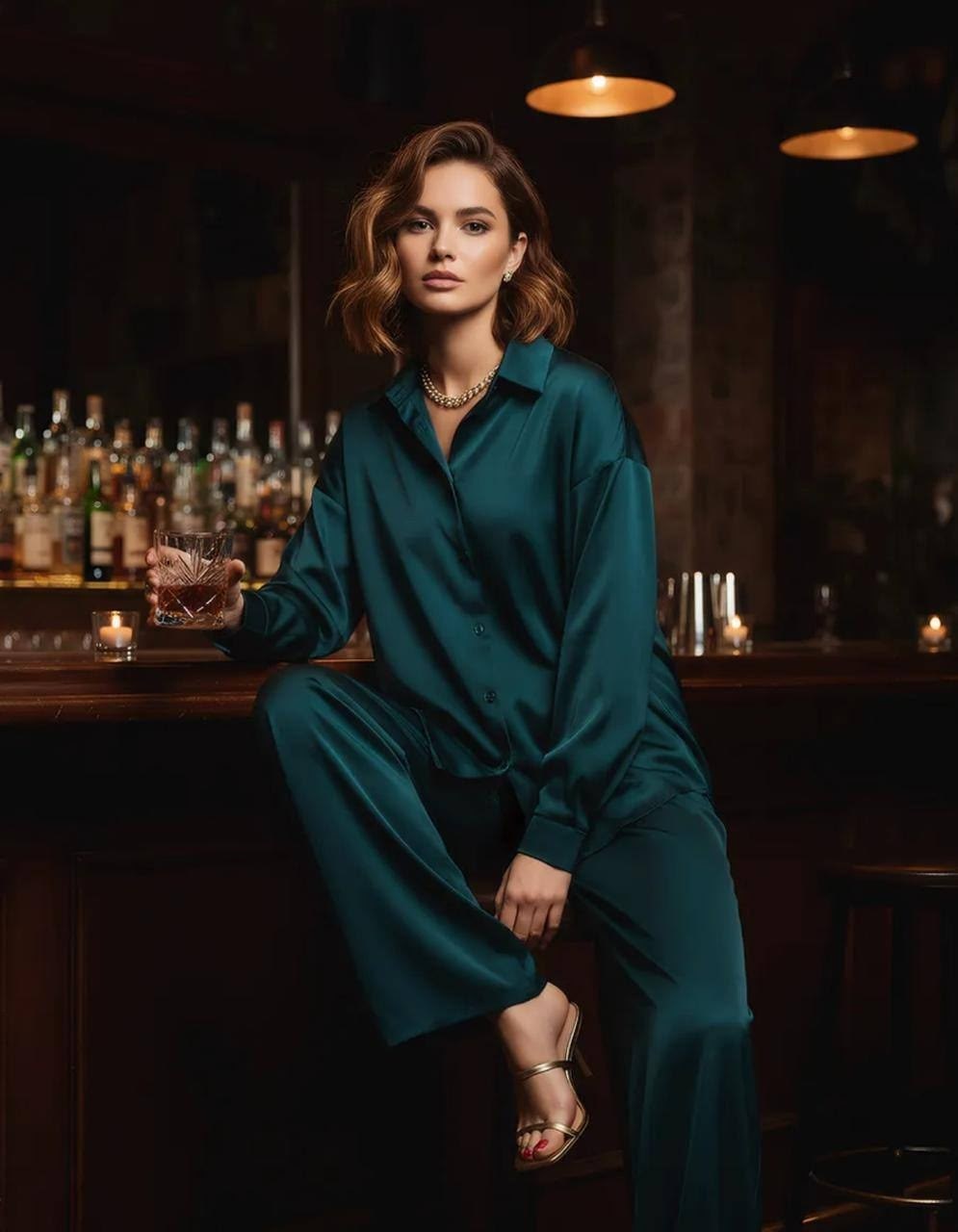 брючный костюм,женский брючный костюм,hiloc 2025 элегантные шелковые пижамные комплекты,костюм женский,брючный костюм свободного кроя