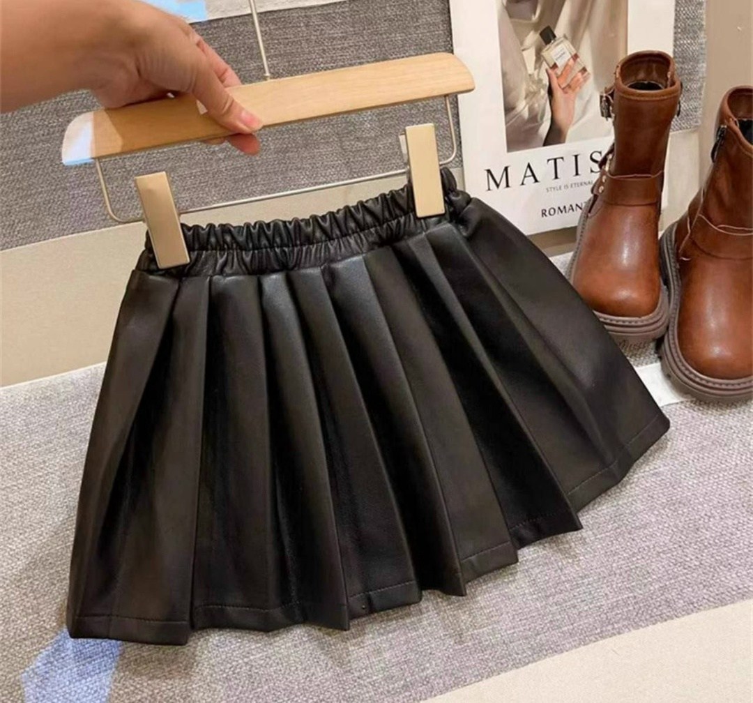 юбка из искусственной кожи,юбка из искусственной кожи для маленьких девочек,юбка кожаная для девочки,юбка для девочек,плиссированная мини юбка