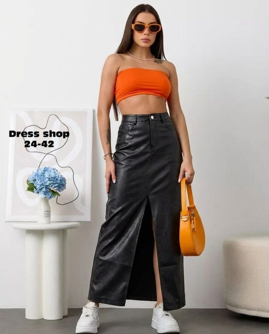 юбка кожаная,юбки женские,юбка,новая юбка из экокожи макси с разрезом р.42-50,кожаная юбка макси