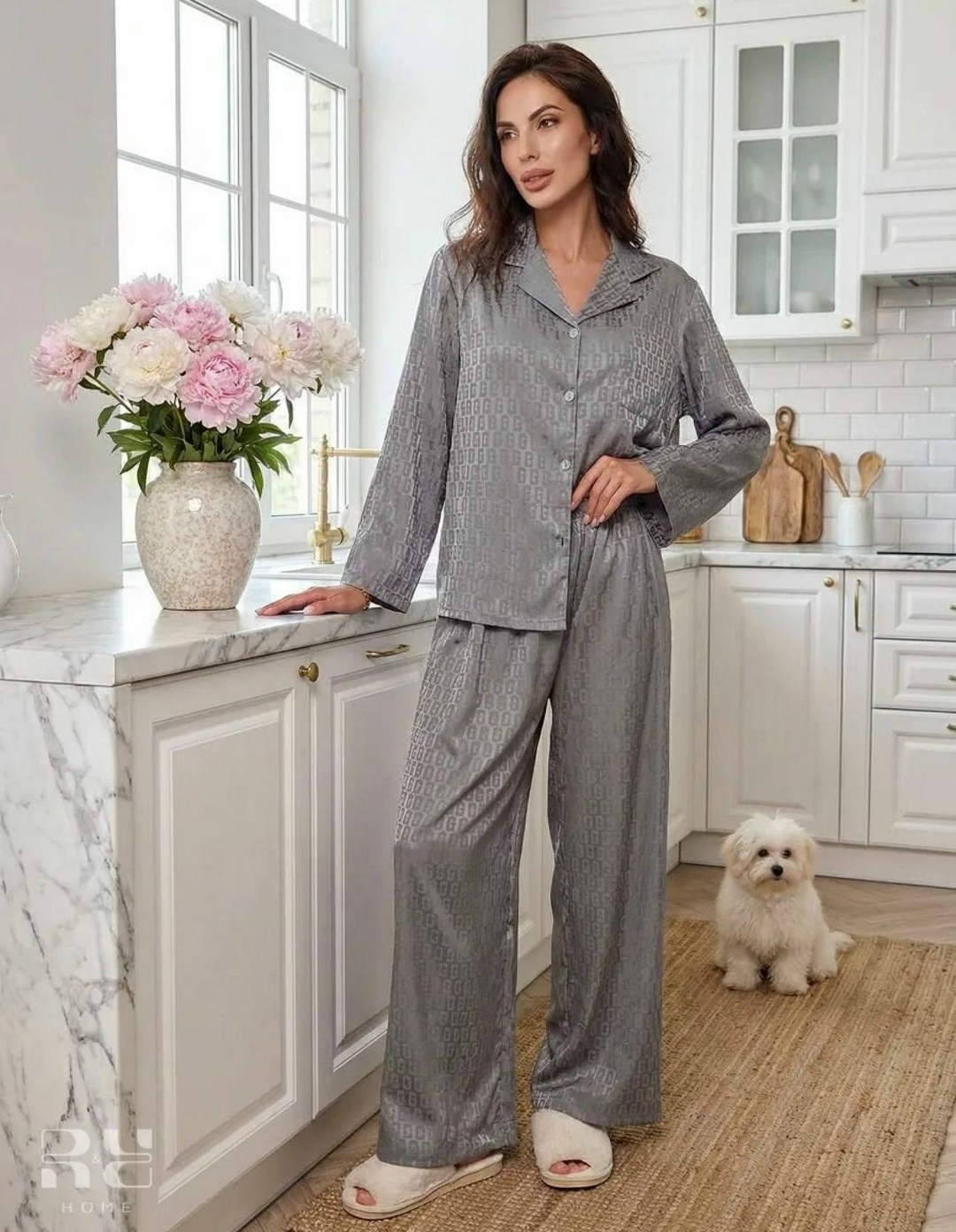 шелковая домашняя пижама со штанами и рубашкой,пижама cо штанами шелковая,шелковая пижама со штанами серая,шелковая пижама с рубашкой и штанами,женская пижама