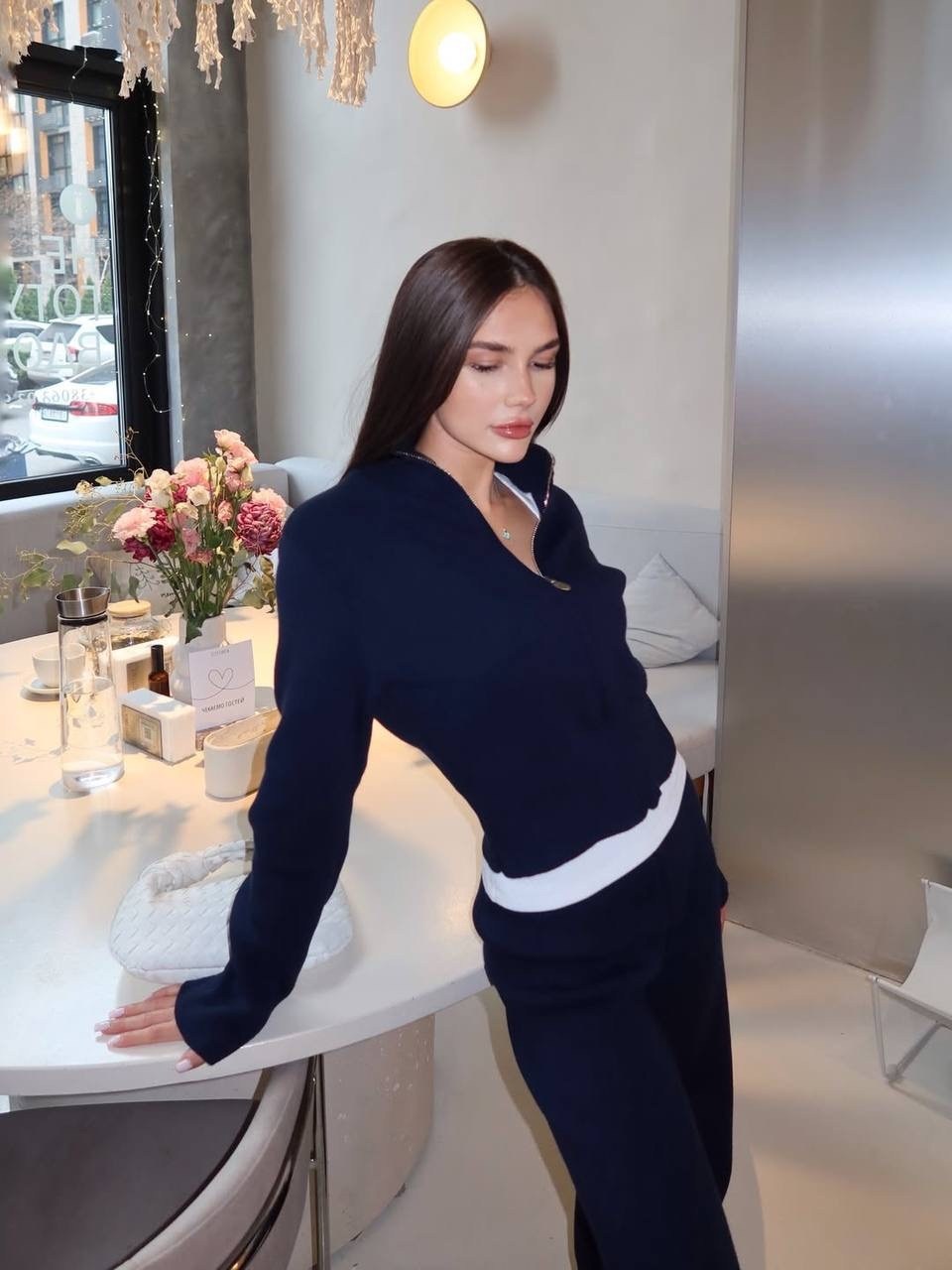 стильные костюмы,костюм женский,костюм повседневный,костюм брючный женский,синий трикотажный костюм