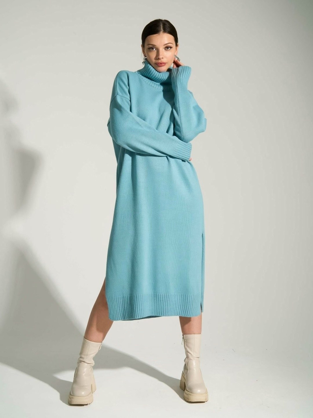 платье свитер оверсайз,шерстяное платье,джемпер бирюзовый,трикотажное платье,кашемировое платье оверсайз