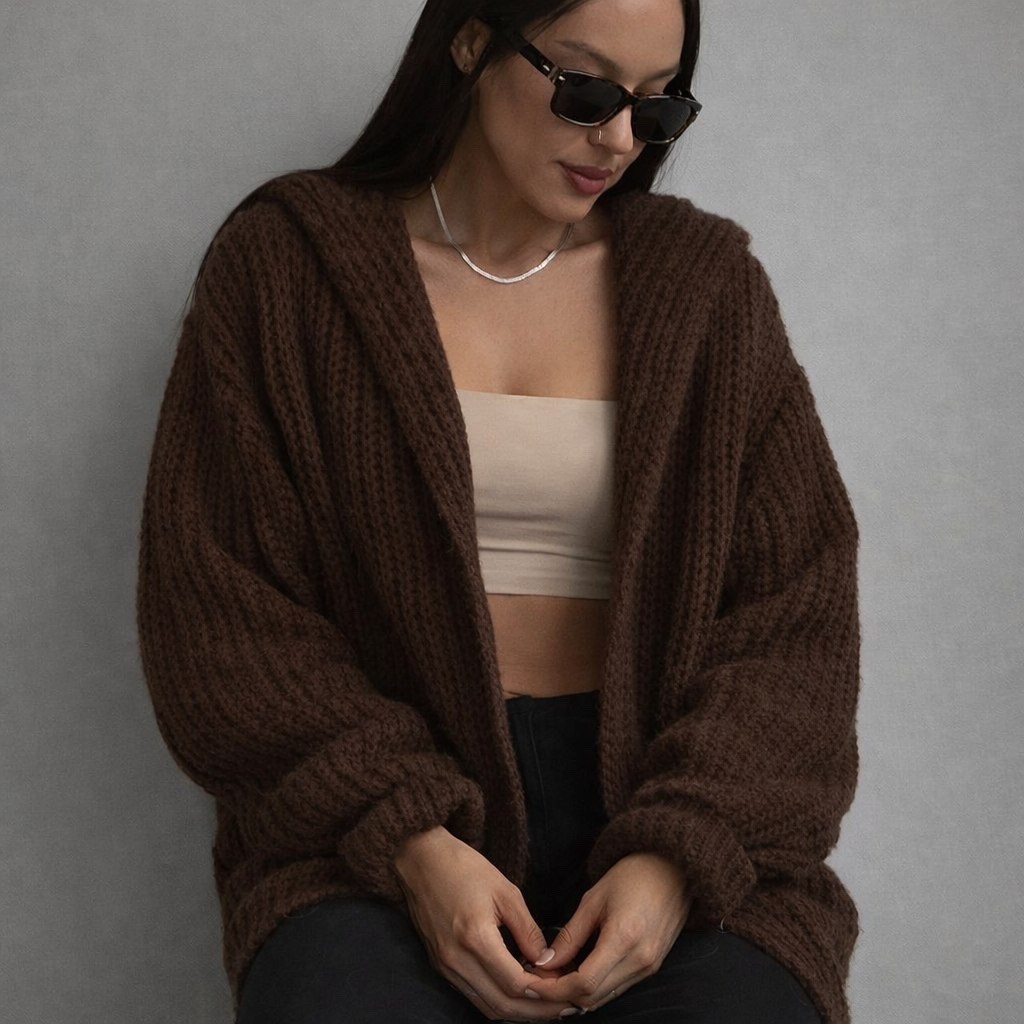 кардиган коричневый,кардиган,кардиган вязаный с капюшоном,вязаный кардиган,кардиган страдивариус