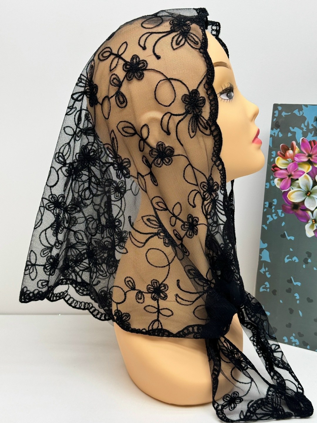 кружевной платок,кружевная фата,платок капор для церкви,платок для храма женский,платок для церкви