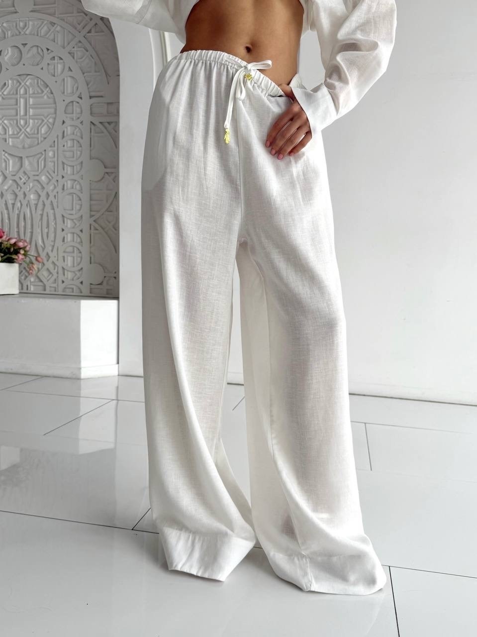 льняные брюки палаццо женские,брюки льняные белые,брюки палаццо из муслина,брюки палаццо из льна,женские льняные широкие брюки dimanaf