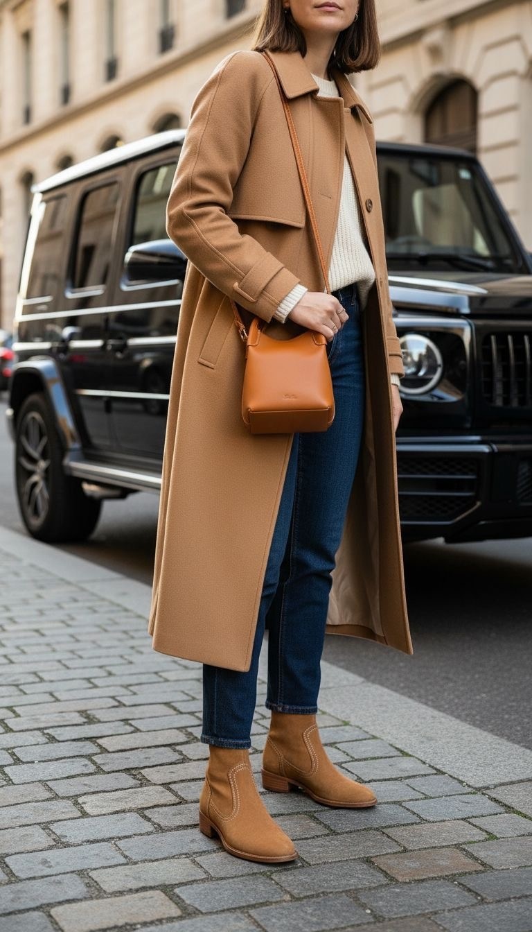 пальто кэмел стрит стайл,пальто кэмел женское,модное пальто,образы с бежевым пальто
