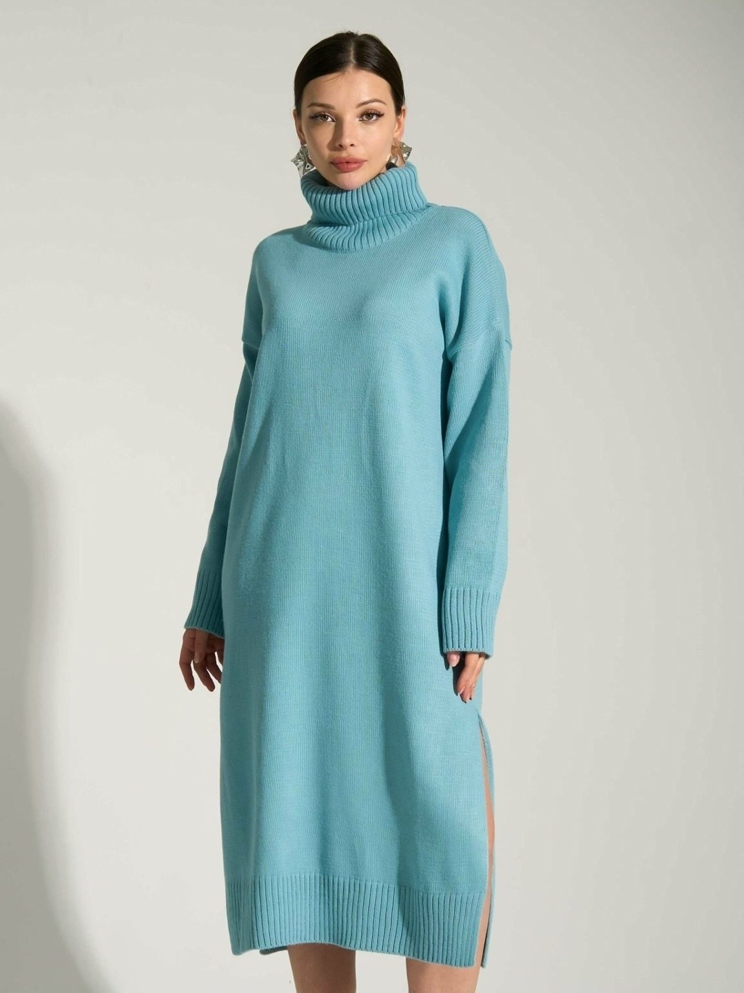 платье свитер оверсайз,шерстяное платье,джемпер бирюзовый,трикотажное платье,кашемировое платье оверсайз