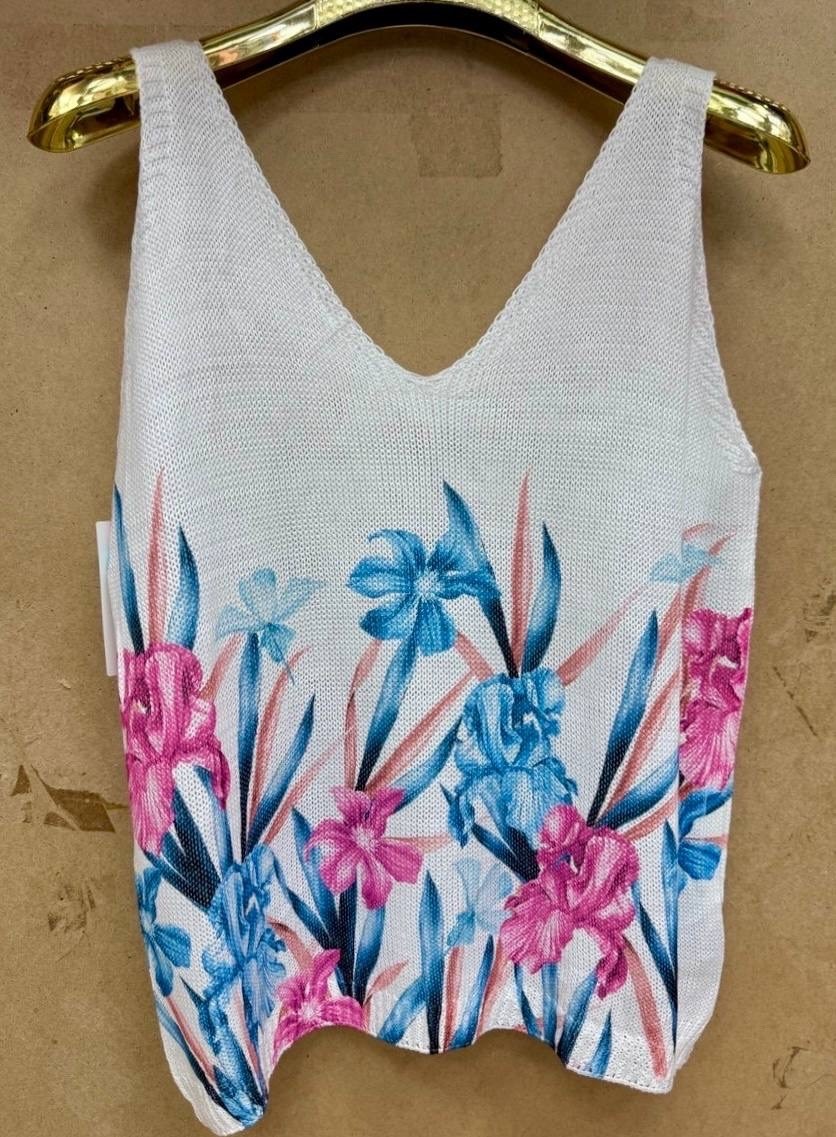 вязаные топы,майка спицами,тюльпаны для топа,майка женская,летние топы спицами