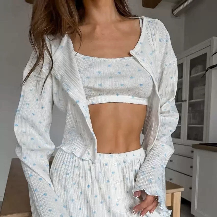 женский пижамный комплект marthaqiqi из хлопка,пижама со штанами и кофтой домашний костюм хлопковый sunny&cozy,женские пижамы,пижама ажурная со штанами домашний комплект,пижама со штанами и укороченно