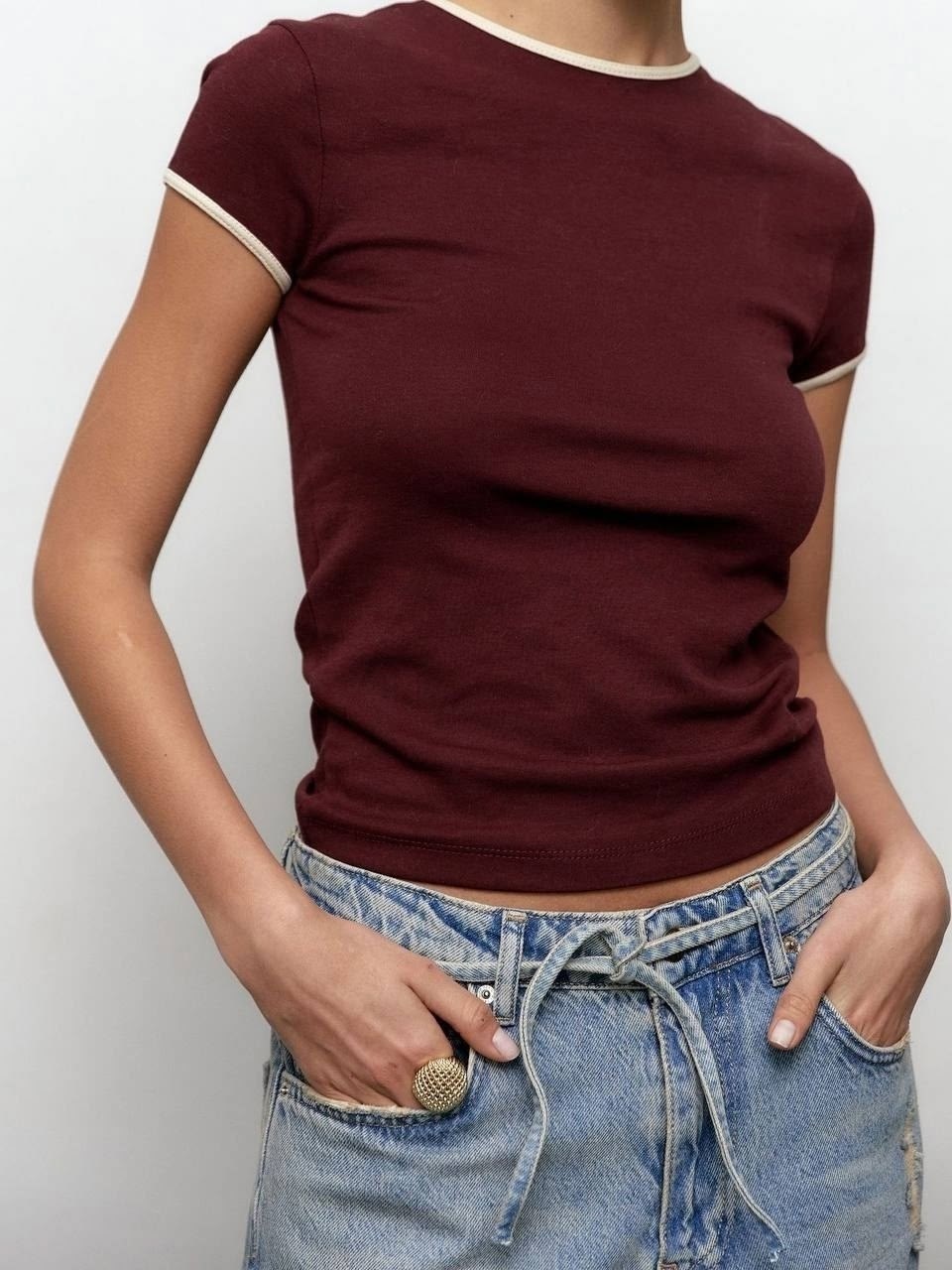 футболка женская,бордовый,укороченная футболка,базовая футболка,футболка