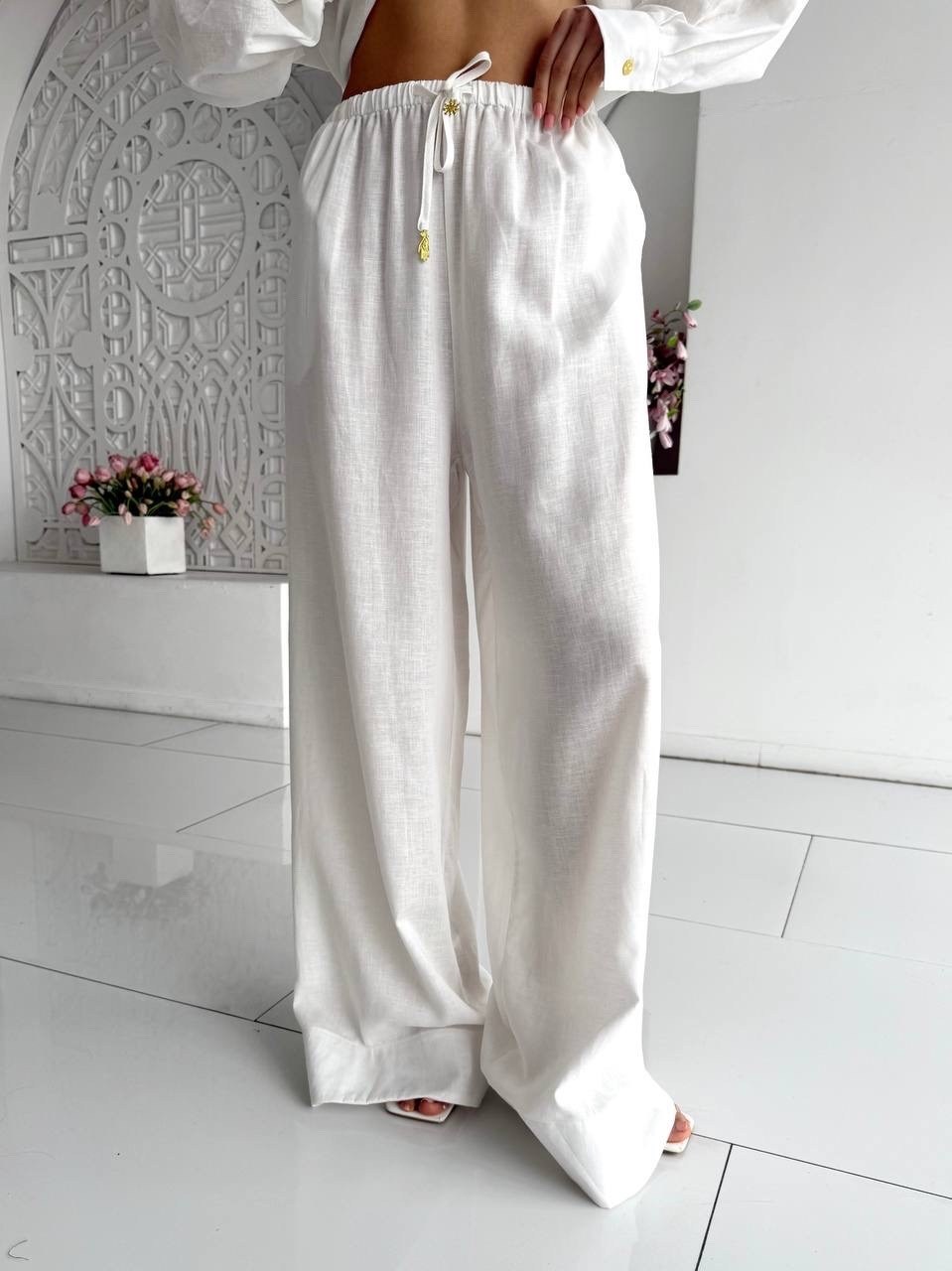 льняные брюки палаццо женские,брюки льняные белые,брюки палаццо из муслина,брюки палаццо из льна,женские льняные широкие брюки dimanaf