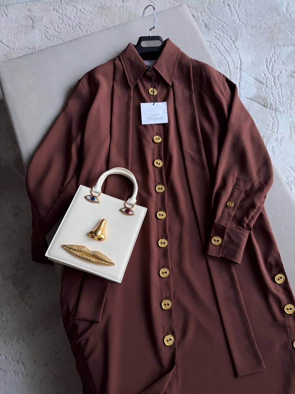 платье коричневое,женское платье на пуговицах schiaparelli кофейного цвета,платье на пуговицах,платье schiaparelli,платье рубашка