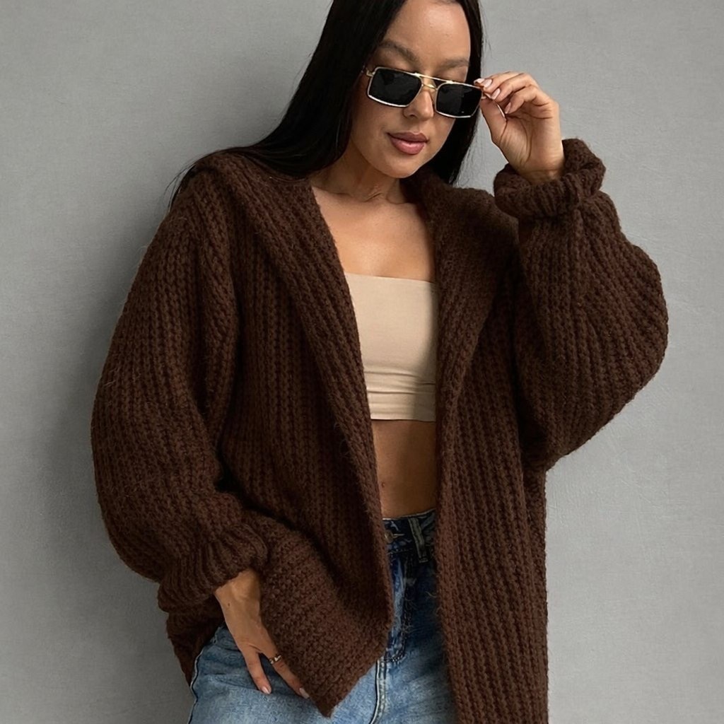 кардиган коричневый,кардиган,кардиган вязаный с капюшоном,вязаный кардиган,кардиган страдивариус