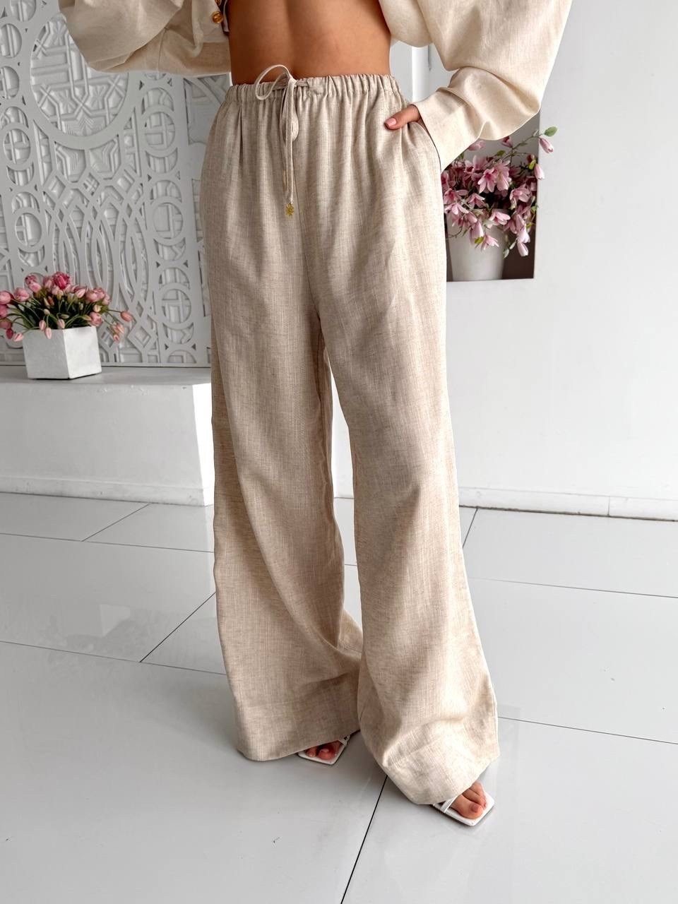 solid color casual cotton linen loose trousers pants,льняные брюки,широкие брюки,льняные брюки женские,летние брюки