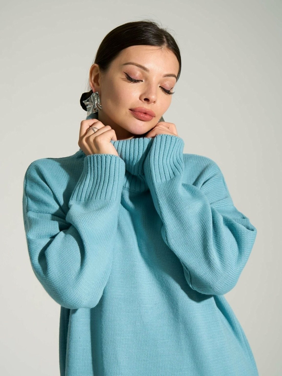 платье свитер оверсайз,шерстяное платье,джемпер бирюзовый,трикотажное платье,кашемировое платье оверсайз