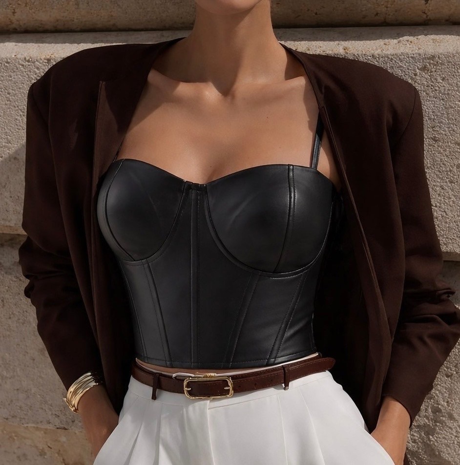 кожаный топ на бретельках,бюстье корсет,топ корсет кожаный,кожаный корсет,кожаный топ