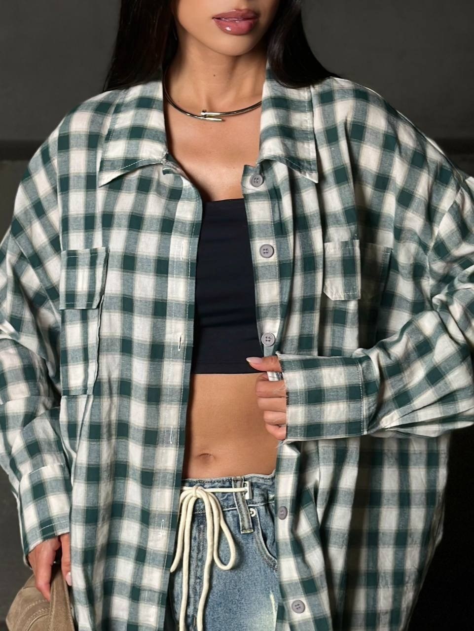 рубашка в клетку оверсайз со стразами perferita,рубашка в клетку,рубашка в клетку оверсайз женская,рубашка в клетку женская,женская рубашка