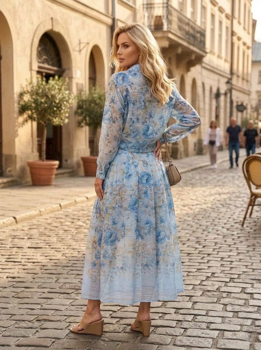 голубое платье из шифона,голубое платье,платье фасон,платье,платье миди