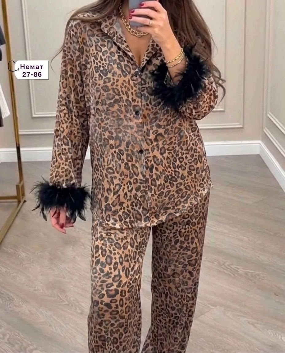 пижама с перьями,женская пижама,женский костюм,костюм брючный шелковый fiffo в пижамном стиле,пижама