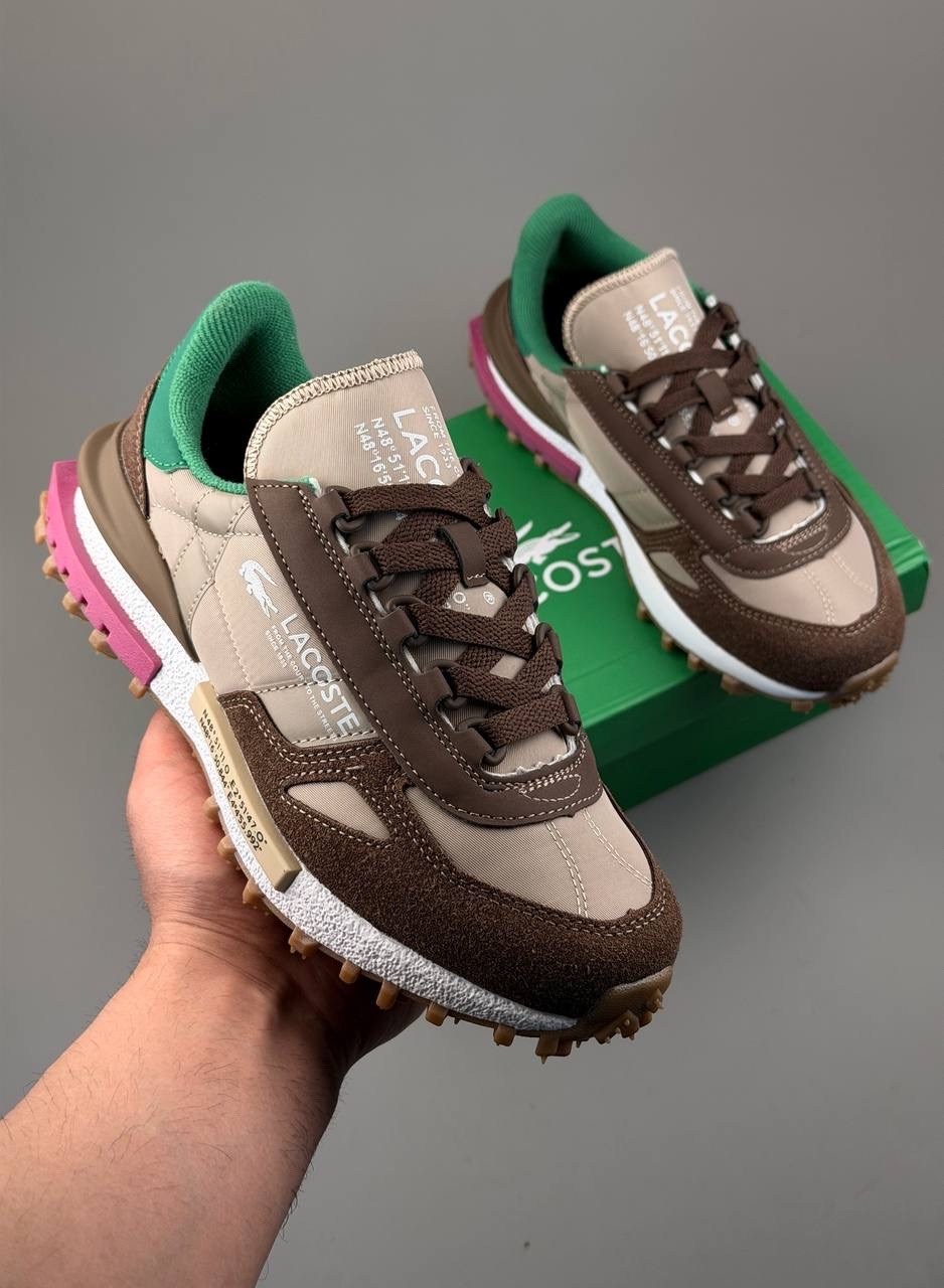 lacoste low-top casual shoes women's light brown green,кроссовки для образа жизни женские низкие lacoste, цвет light brown/green,кроссовки женские lacoste elite active коричневый,кроссовки lacoste eli