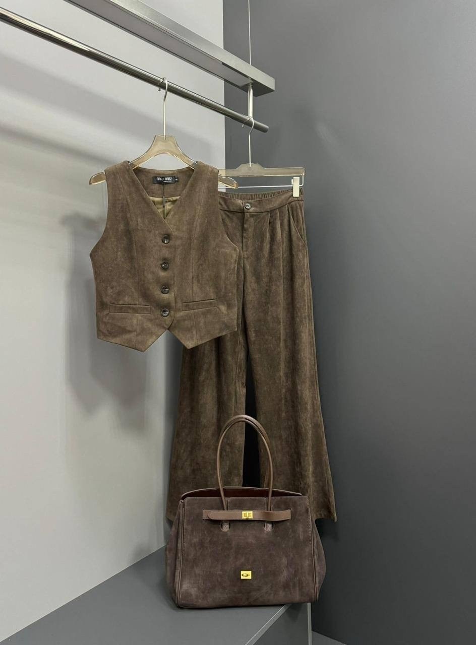 костюм женский брючный с жилеткой,брючный костюм,женский костюм с брюками вельветовый с жилеткой 399brn (коричневый),костюм брючный вельветовый,костюм классический жилет с брюками летний emberens