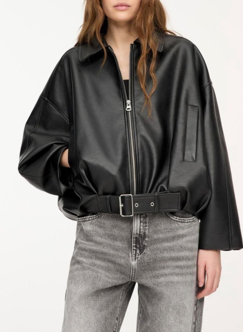 куртка кожаная женская,куртка бомбер кожаный оверсайз,женская куртка из искусственной кожи,женская кожаная куртка с объемными рукавами meecy,куртка кожаная