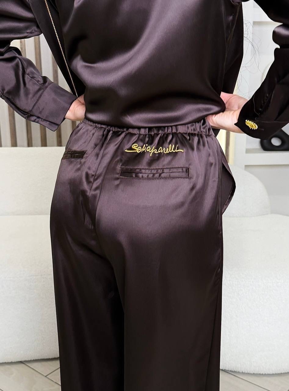 костюм в пижамном стиле из премиального шелка черный,брючный костюм,костюм с брюками,шелковый костюм,шелковый брючный костюм