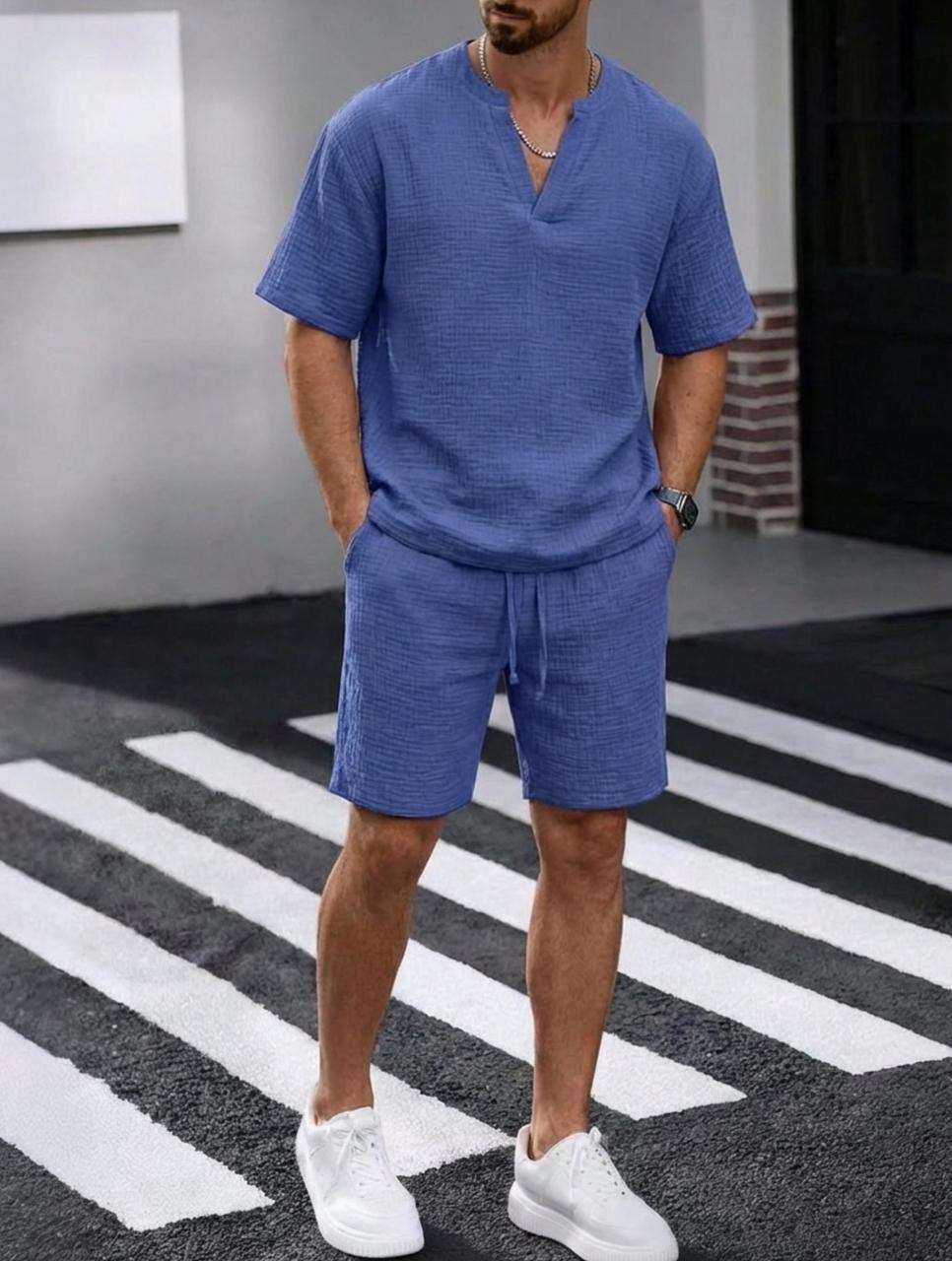 мужской летний костюм,костюм мужской с шортами,костюм летний с шортами мужской,мужские комплекты,муслиновый костюм мужской с шортами