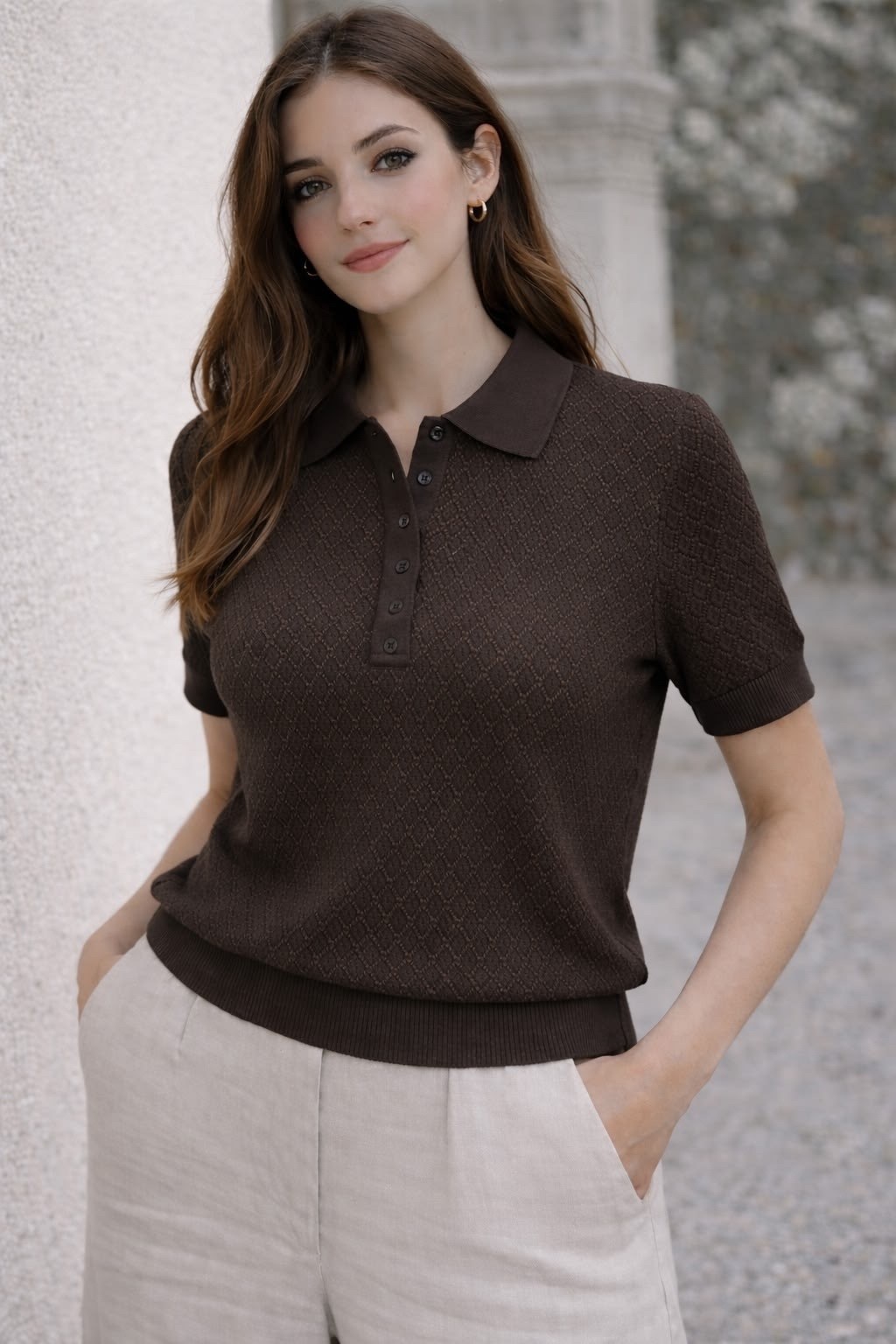 джемпер бежевый,вязаный свитер,вязаное поло,свитер поло,женский свитер