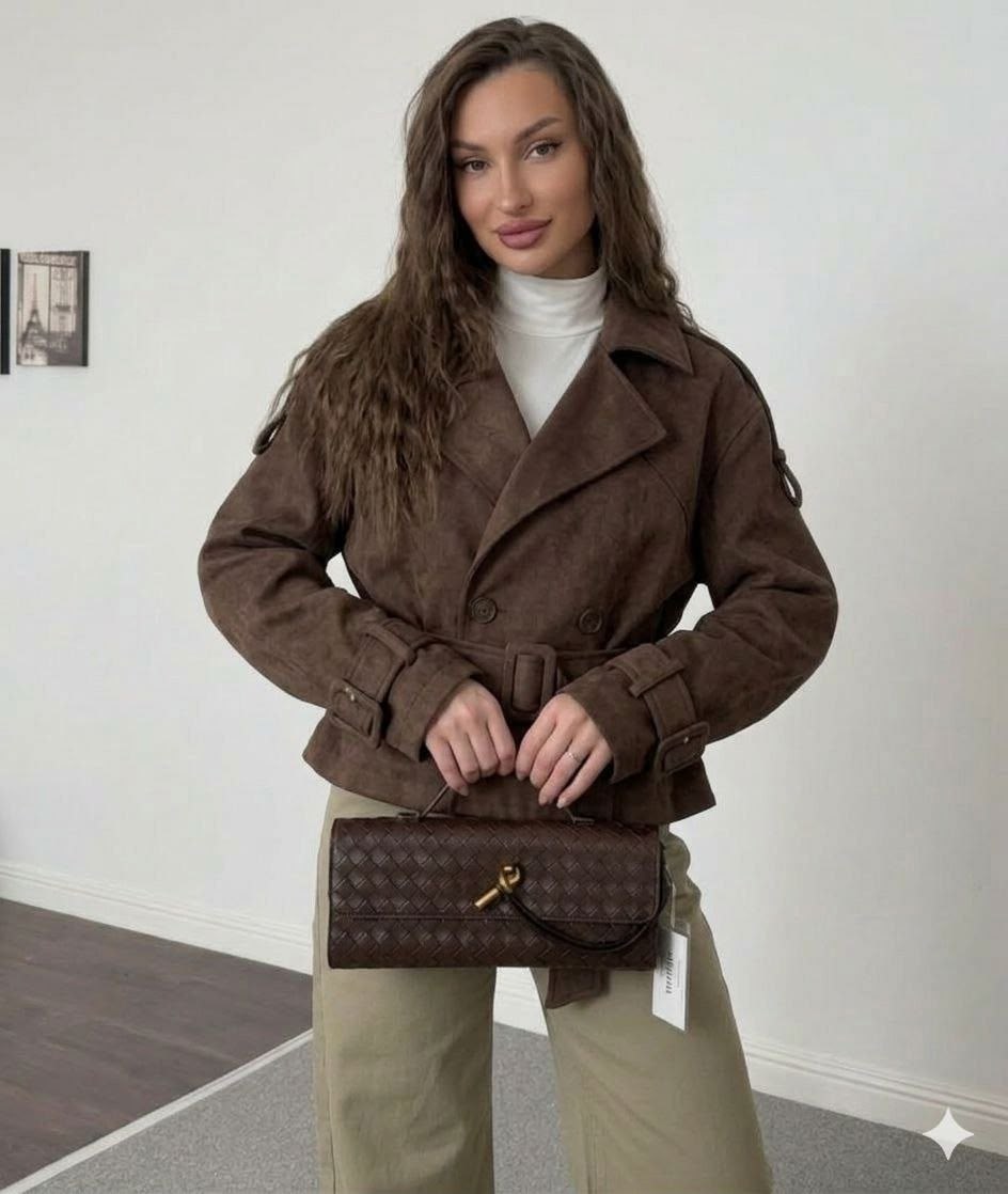 куртка косуха замшевая коричневая с поясом tadari,замшевая куртка,куртка замшевая женская,классическая коричневая замшевая женская куртка с поясом,куртка замшевая жакет премиум x'zotic