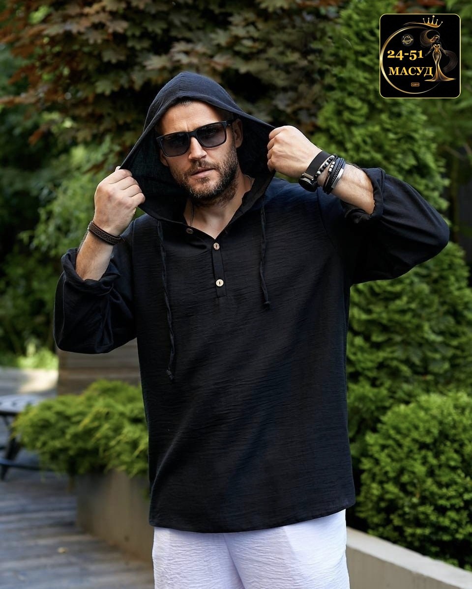 льняная рубашка с капюшоном,мужская льняная рубашка с капюшоном летняя,мужская рубашка с капюшоном,мужская мода,льняная футболка мужская с капюшоном