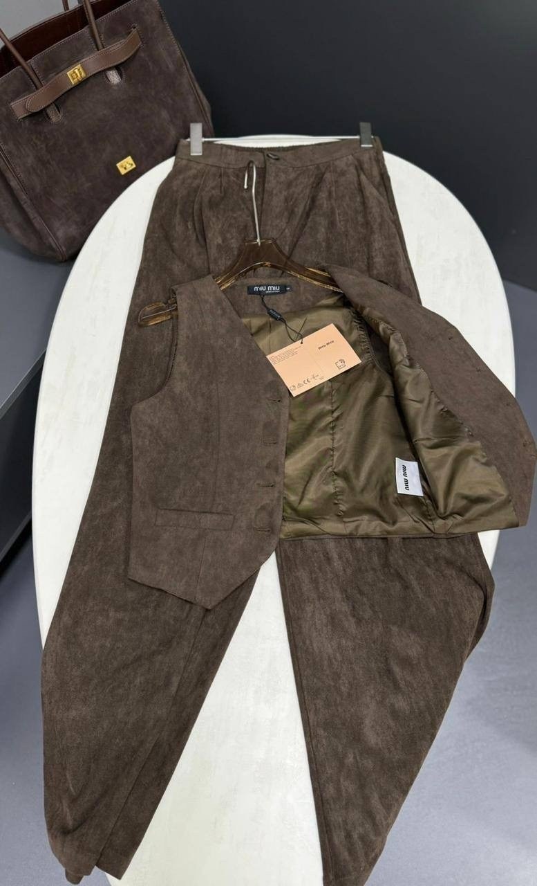 костюм женский брючный с жилеткой,брючный костюм,женский костюм с брюками вельветовый с жилеткой 399brn (коричневый),костюм брючный вельветовый,костюм классический жилет с брюками летний emberens